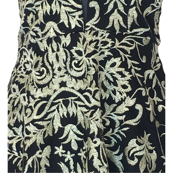 Windsor Halter Black Gold Embroider Open Back Fit n Flare Mini Dress sizE 3 - Picture 6 of 12